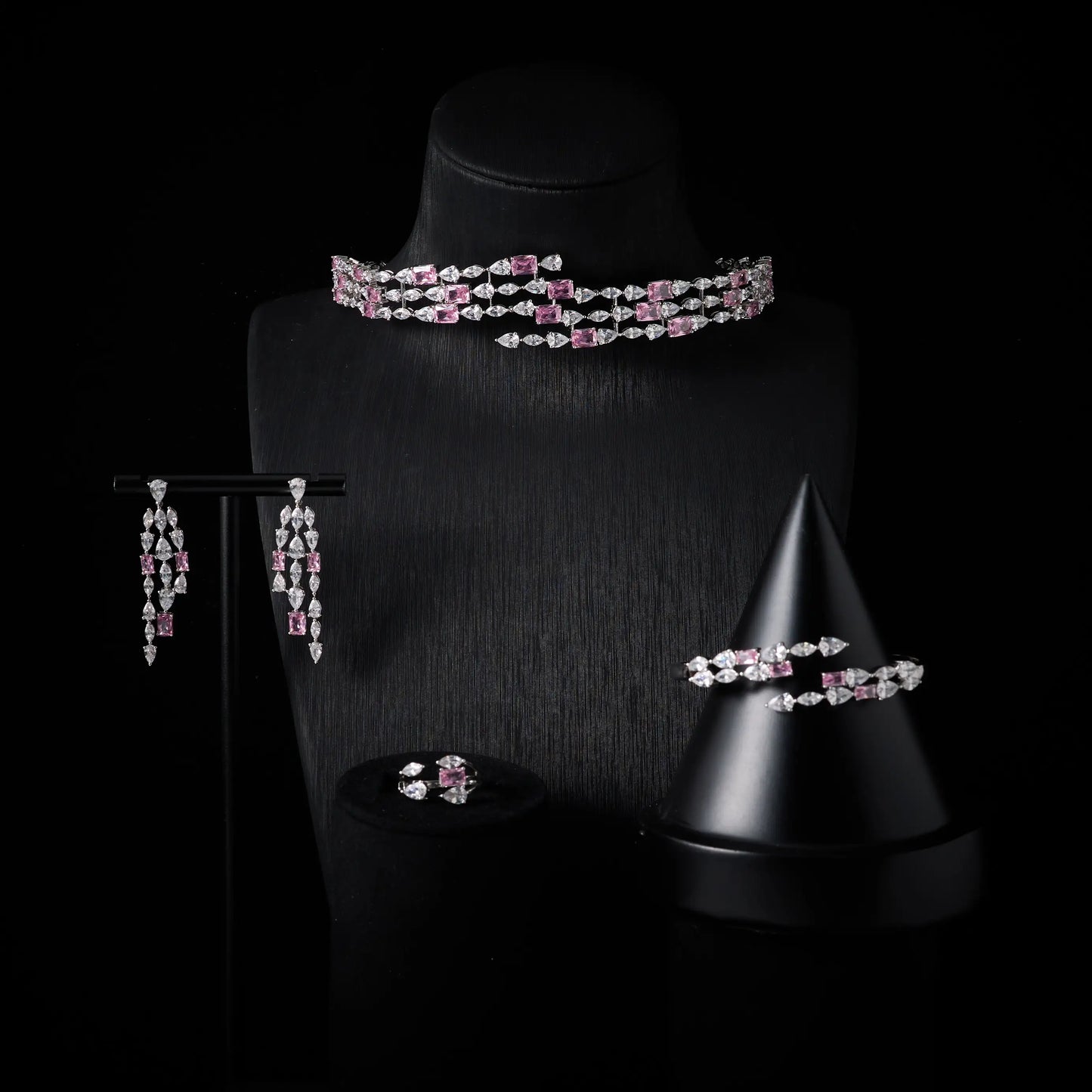 Choker Necklace Sets for Women Cubic Zirconia Choker Jewellery Set Dubai Saudi Party Engagement Accessory Bridal