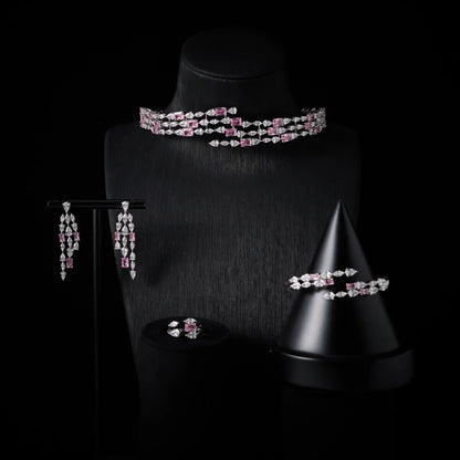 Choker Necklace Sets for Women Cubic Zirconia Choker Jewellery Set Dubai Saudi Party Engagement Accessory Bridal