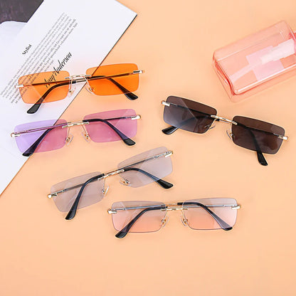 1Pc Women Vintage Sunglasses Luxury Design Rectangle Rimless Sun Glasses Retro UV400 Gradient Glasses Fashion Unisex Eyeglasses