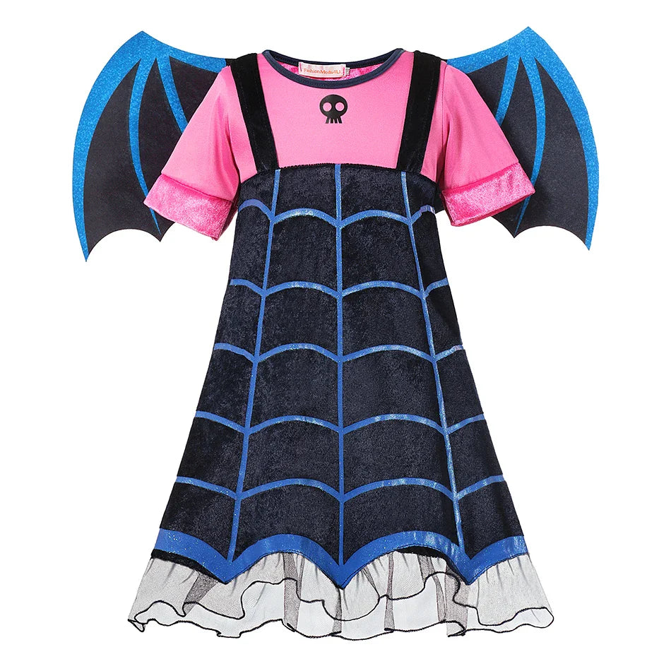 Girls Junior Vampirina TV Series Inspired Dress with Wings Little Vampire Kids Cosplay Costume Play Bat Design Halloween Apparel