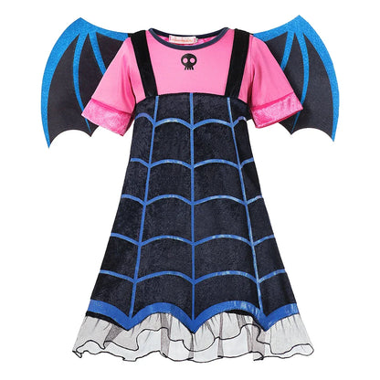 Girls Junior Vampirina TV Series Inspired Dress with Wings Little Vampire Kids Cosplay Costume Play Bat Design Halloween Apparel
