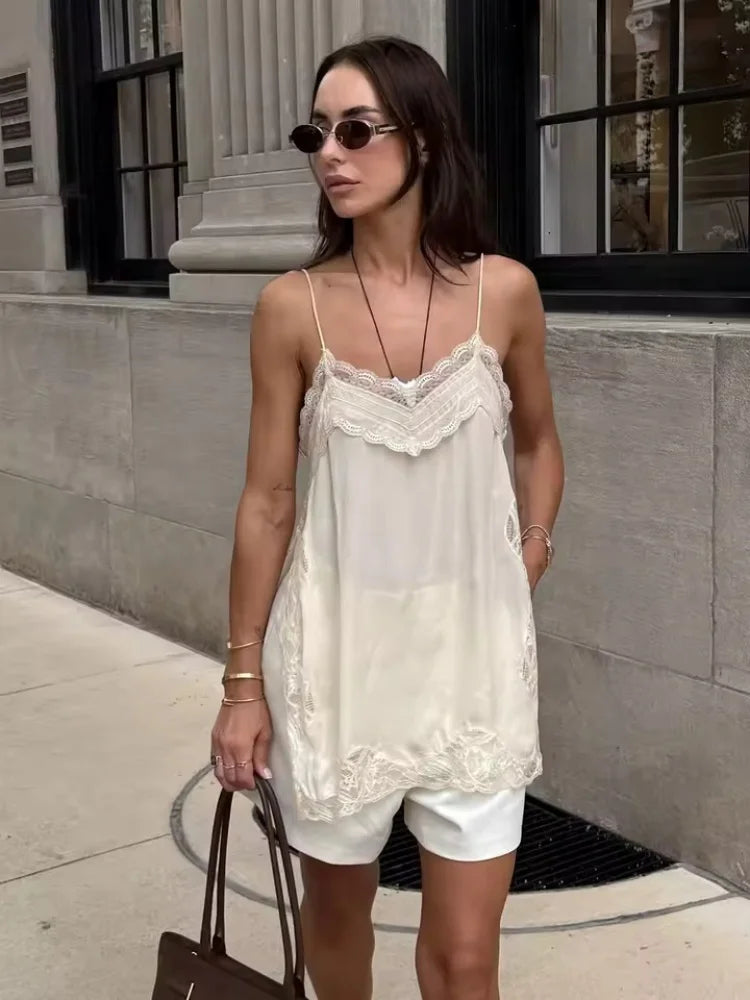 2025 New Women Cami Top Heart Neck Lace Trim Sleeveless Casual Sexy Summer Party Fashion Multi Color