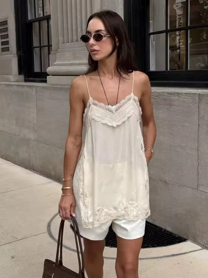 2025 New Women Cami Top Heart Neck Lace Trim Sleeveless Casual Sexy Summer Party Fashion Multi Color