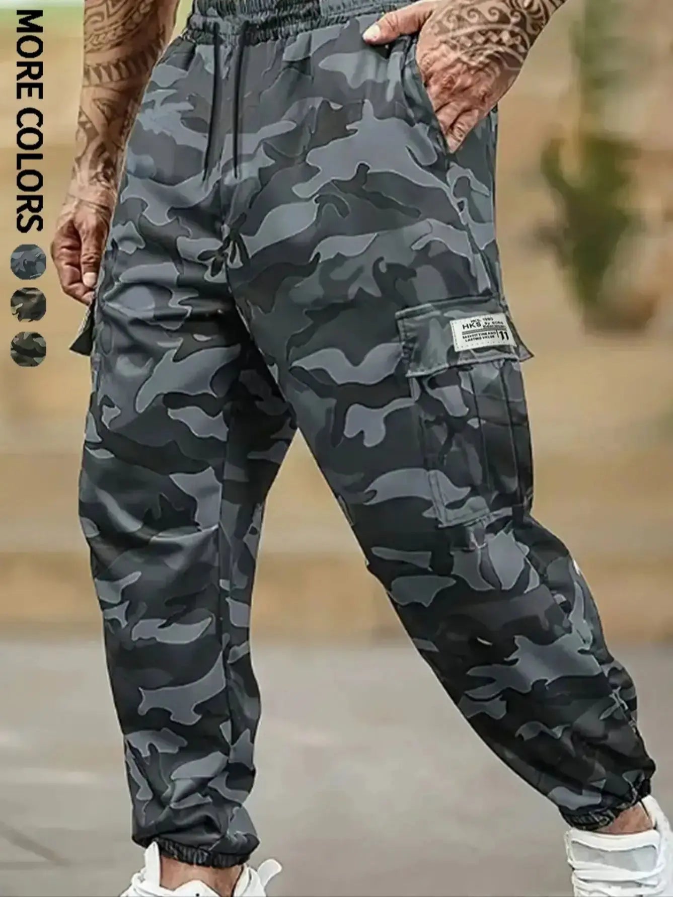 Men's Plain Sports and Casual Trousers with Drawstring Elastic Waist, Camouflage, with Pockets, Suitable for Outdoor Camping, Hiking and Mountaineering, Exercise and Fitness