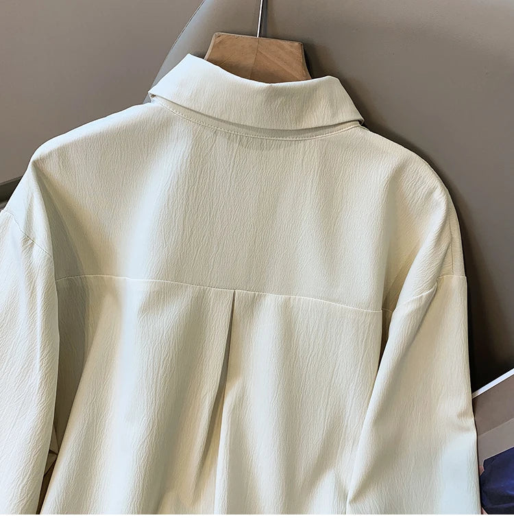 2026 Women's Plus Size Blouse Korean Style Spring Autumn Loose Elegant Casual Mid-length Tops Long Sleeved Waist Cinching Shirts