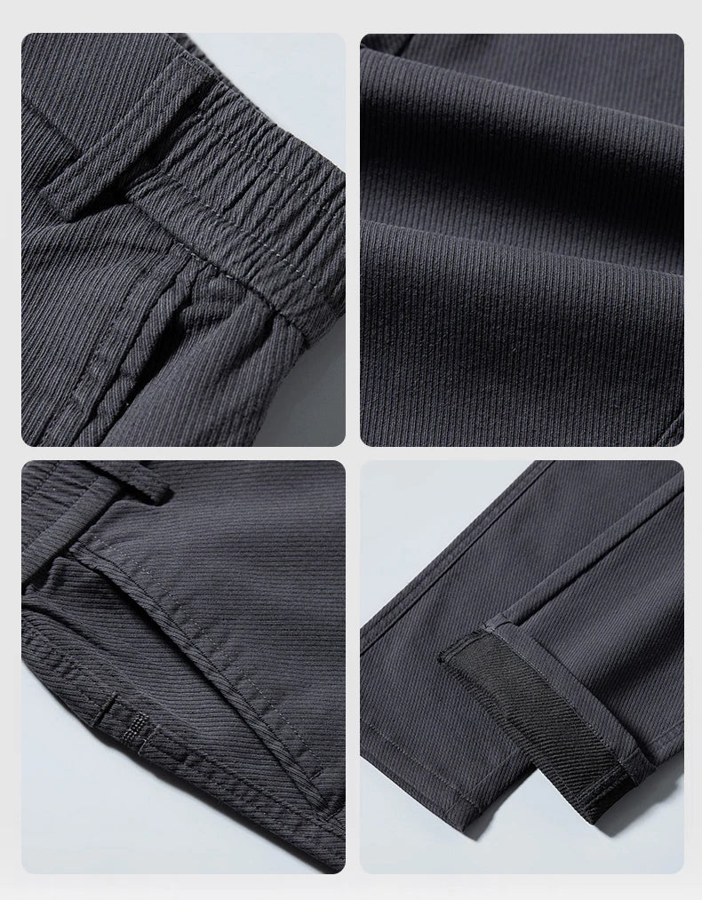 2024 Spring New Business Casual Pants Men Thick Slim Elastic Waist Trousers Classic Brown Black Grey High Quality Male Clothes