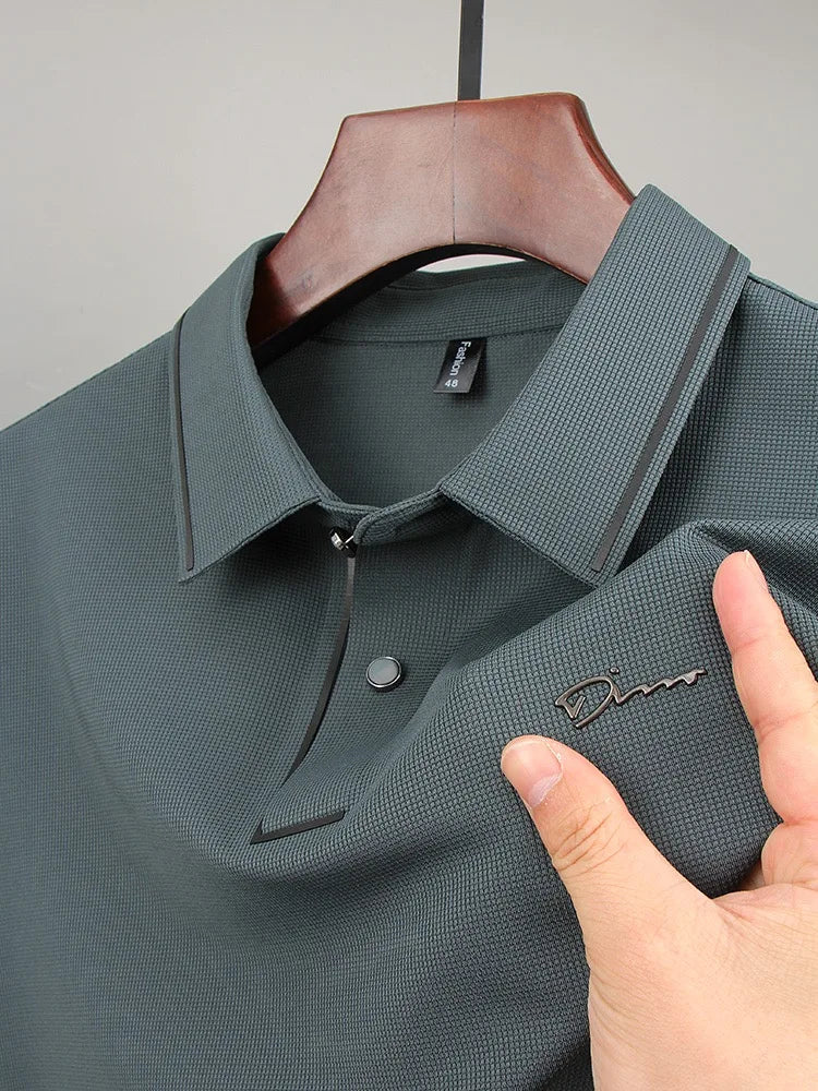 Luxury summer new ice silk breathable polo shirt men's short sleeve high-end exquisite letter embroidery casual lapel T-shirt