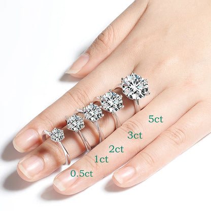 0.5-5CT Certified Moissanite Solitaire Ring for Women D Vvs1 Sparkling Wedding 925 Sterling Silver Lab Diamond Band GRA