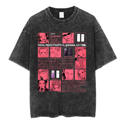 Nana Osaki Japanese Anime Vintage Washed T-shirt Men's Women Clothing Harajuku Short Sleeve T-shirts 100% Cotton Casual T Shirts
