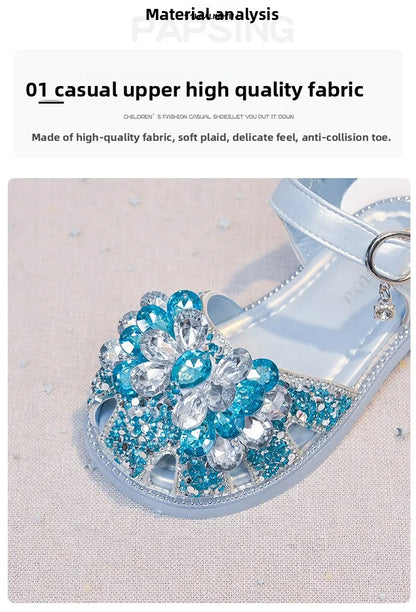 Girls Crystal Slip-On Shoes Soft Bottom Rhinestone Princess Flats Spring Autumn New Style Kids Lightweight Sweet Leather Shoes