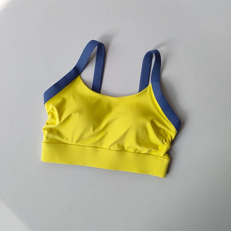 High Intensity Color Blocking Cross Back Integrated Yoga Set 2PCS Sports Underwear High Waist and Hip Lifting Fitness Leggings