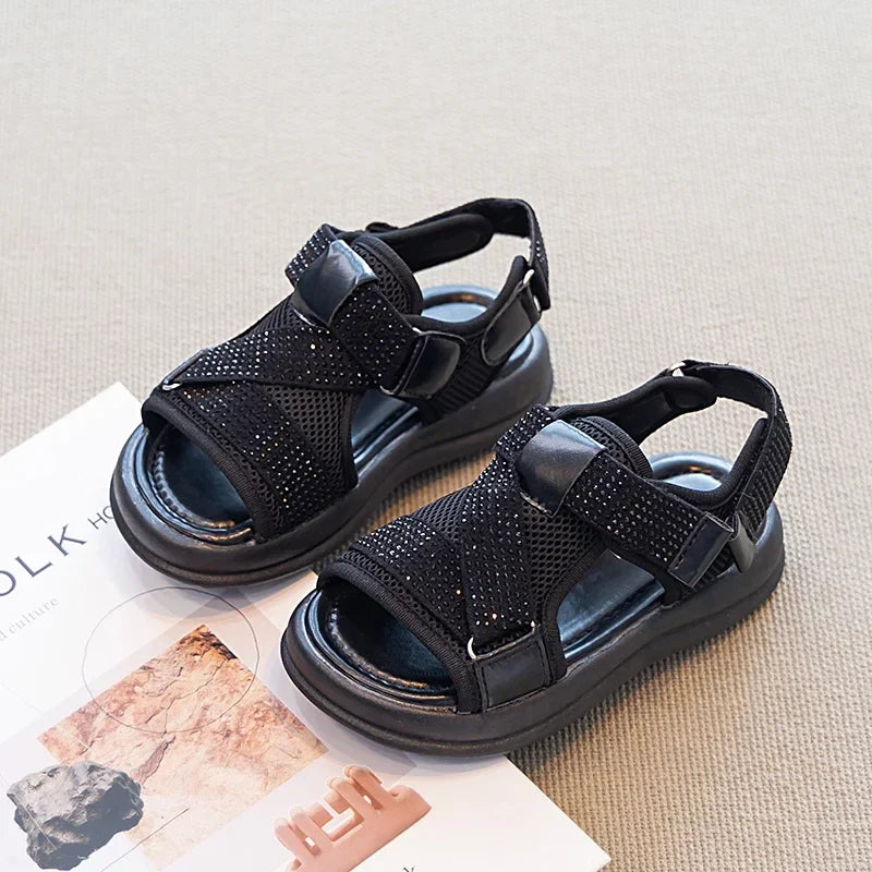 Summer Girls New Sandals Breathable Mesh Children's Causal School Sandals Simple Fashion Kids Beach Platform Sandals Open-toe
