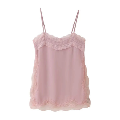 2025 New Women Cami Top Heart Neck Lace Trim Sleeveless Casual Sexy Summer Party Fashion Multi Color