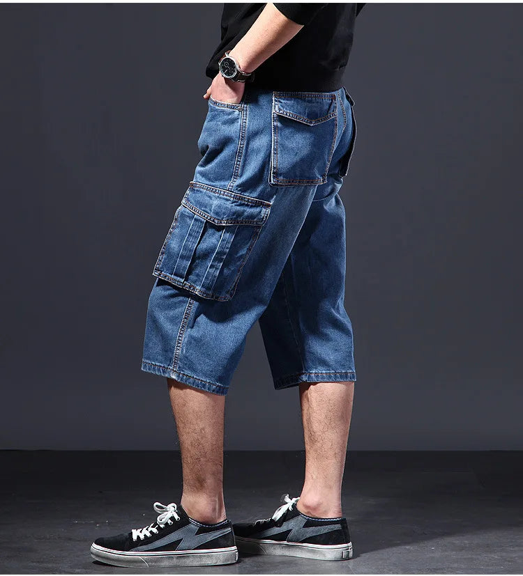 2025 summer new thin loose multi pocket workwear five quarter denim shorts seven quarter casual multi pocket denim shorts