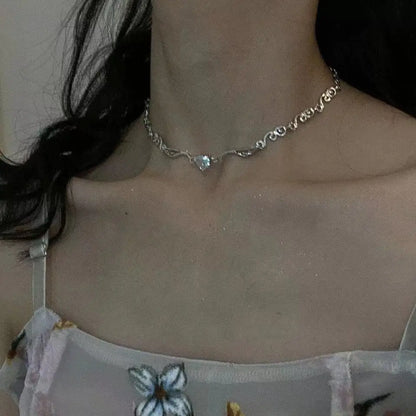 Heart Shape Pendant Necklaces Silver Color 5A Cubic Zirconia Minimalist Style Clavicle Chain Women And Girl Jewelry