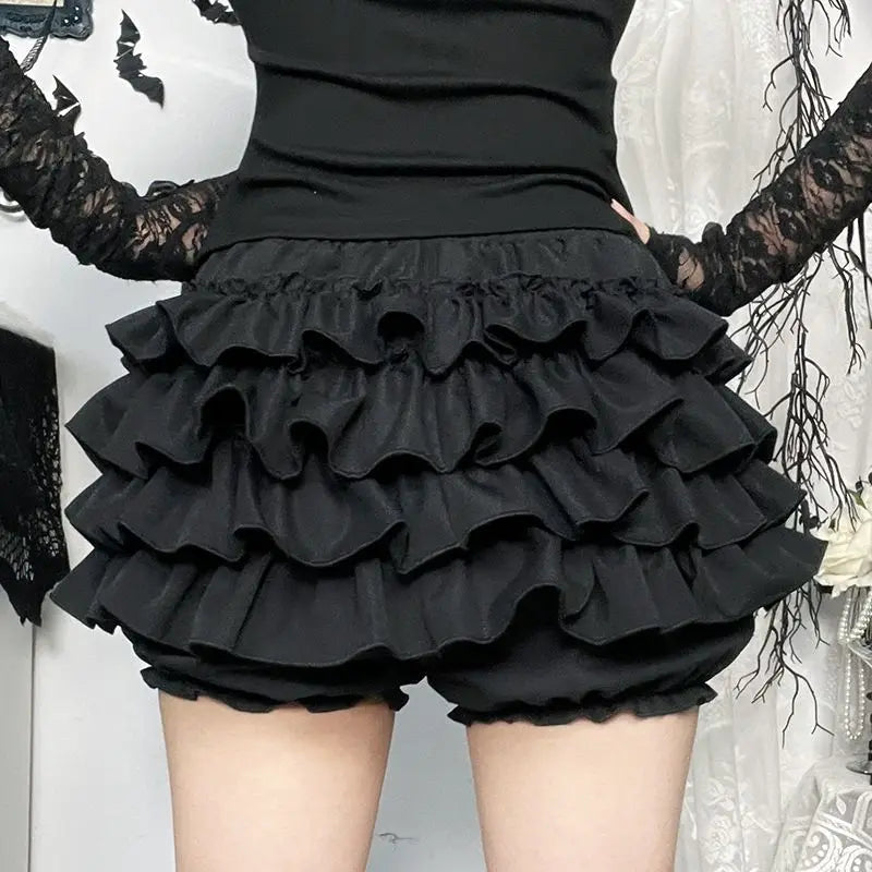 2026 Summer New Arrival Hot Girl Trendy Versatile Mini Skirt Dark Cross DesignTiered Cake Black Fluffy Skirts