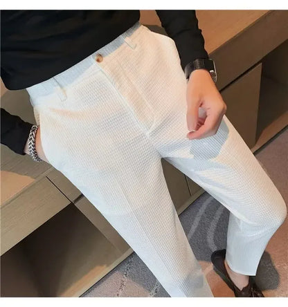 Spring Summer Men's Smart Casual Suit Pants Fashion Slim Fit Solid Color Youthful Vitality Suit Trousers Men Korean Dress Pants
