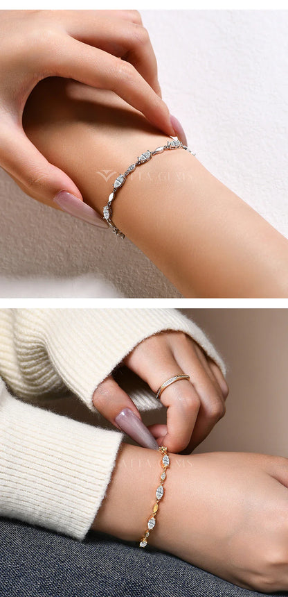 Marquise Round Cut Moissanite Tennis Bracelets D VVS1 Real S925 Silver for Women Man Passed Diamond Tester Jewelry Gift