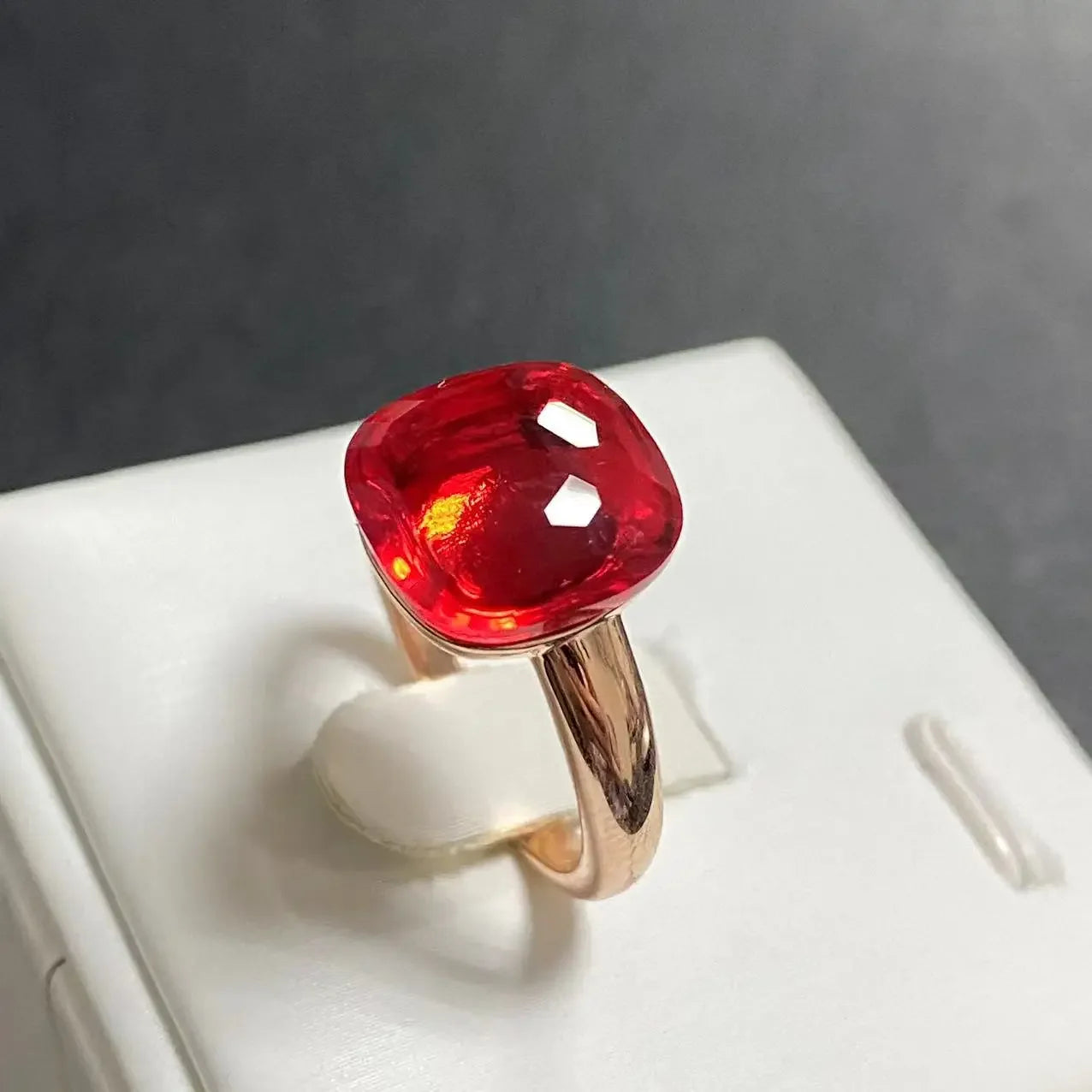 Trendy 12.6mm Flat Rose Gold Ring 35 Candy Colors Green Amethyst Turquoise Crystal Jewelry Gift for Women