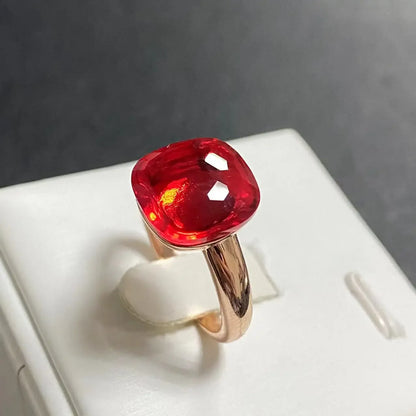 Trendy 12.6mm Flat Rose Gold Ring 35 Candy Colors Green Amethyst Turquoise Crystal Jewelry Gift for Women