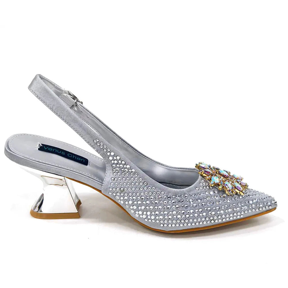 Specials Italian Women Heels Shoes and Bag Set Royal Purple Color Comfortable With Rhinestone for Party
