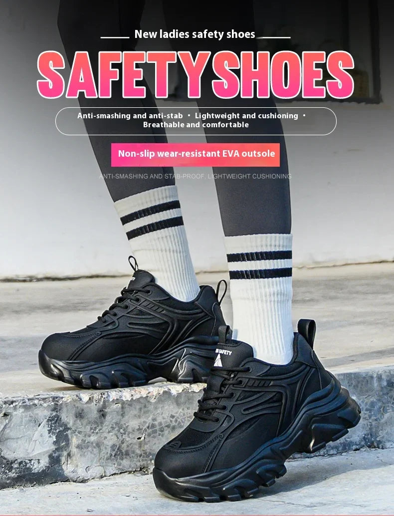 Steel Toe Safety Shoes For Women, Anti-Puncture Anti-Smash Non Slip Industrial Work Boots Lightweight Protective Platform Shoes