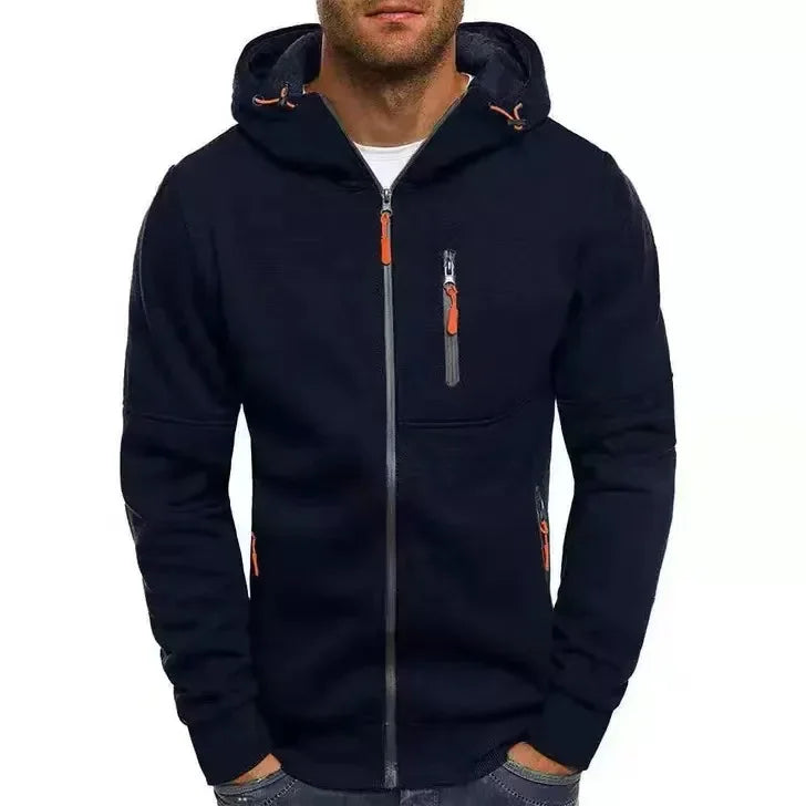 CasualHooded Jacket Fleece-Lined Autumn Crossbody Sweatshirt Fashionable Long Sleeve Zipper-Up Running Jacket For Leisure