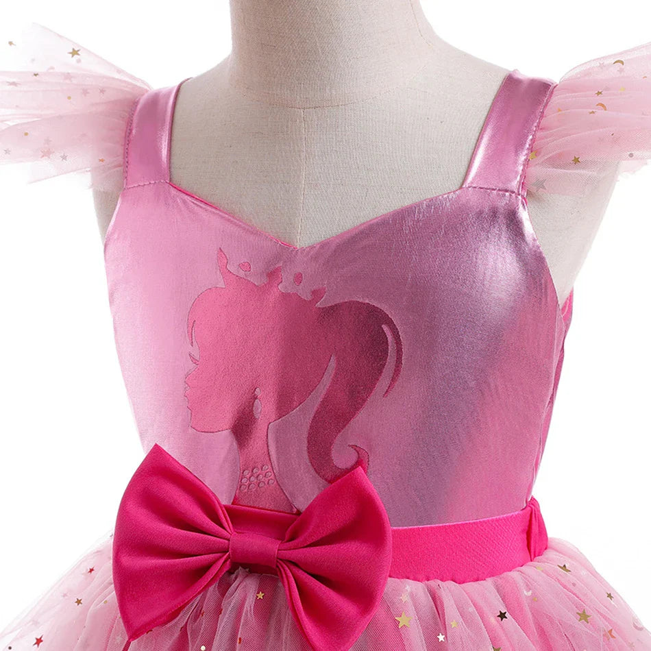 Princess Girls Rosy Movie Tutu Dress for Girl Letter B Birthday Party New Year Christmas Costumes Margot Ken Robbie