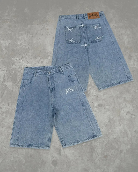 Y2k Retro Hip Hop New Divin Street Geometry Graphic Embroidery Baggy Denim Shorts Trendy Gym Basketball Shorts Men Women Jorts