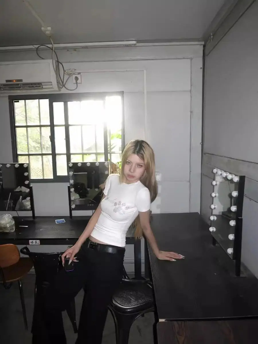 Yedinas Camiseta Gótica Feminina Roupas Moda Coreana 2024 Verão Tops Slim Grunge Estética Vintage Y2k Camiseta Feminina Tshirts