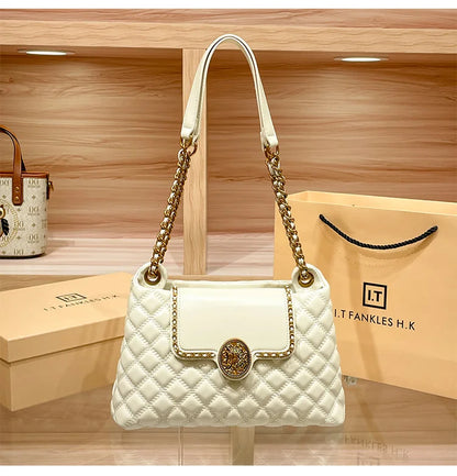 Brand genuine leather chain bag for women in 2025, new designer with a sense of luxury, large capacity underarm shoulder bag