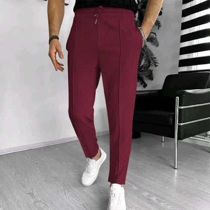 Mens Stylish Waffle Pants - Casual Sports Slim Fit with Adjustable Drawstring Secure Pockets for All Seasons - Perfect Outdoor