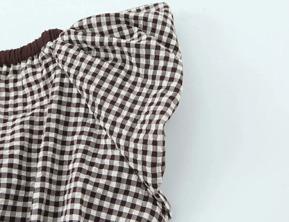 Casual Chic Women Tops Plaid V-Neck Sleeveless Bow Folds Short Tops Fashion 2026 Spring Summer Holiday Female Y2K Tops
