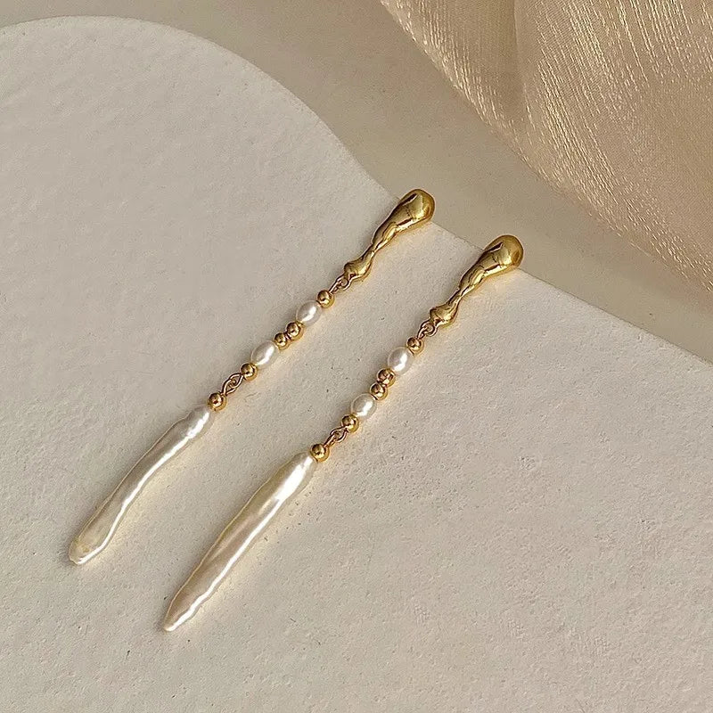 Natural Freshwater Pearl 14K Gold Filled Ladies Tassels Stud Earrings Jewelry For Women Anti Allergy
