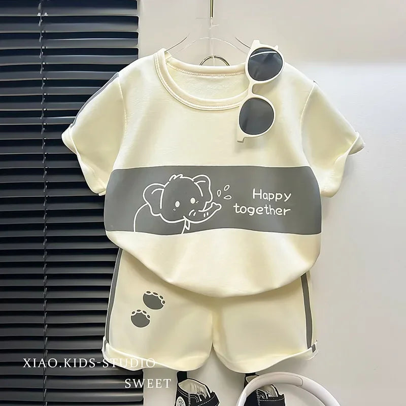 2026 New Kids Short Sleeve Suit Striped Girls Boys Set Summer Tops +short Baby Clothes Children's Wear