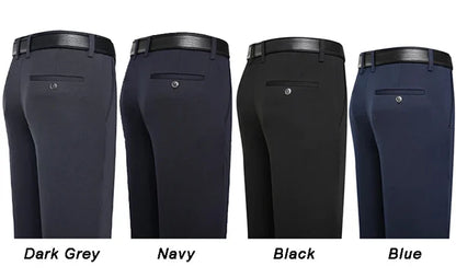 Autumn Winter Men's Fleece Pants Plush Smart Casual Suit Pants Loose Straight Navy Blue Black Dress Pants Thick Warm Trousers