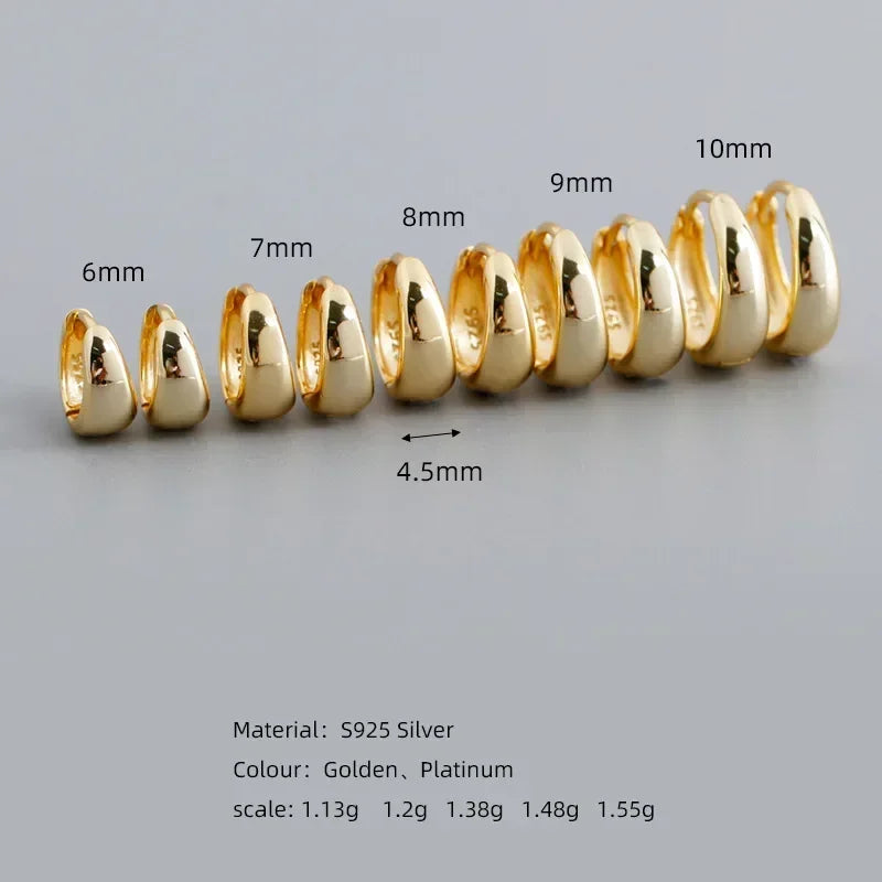 100% 925 Sterling Silver 18K 6/7/8/9/10mm Round Hoop Earrings for Women Classic Fine Jewelry Minimalist Accessories