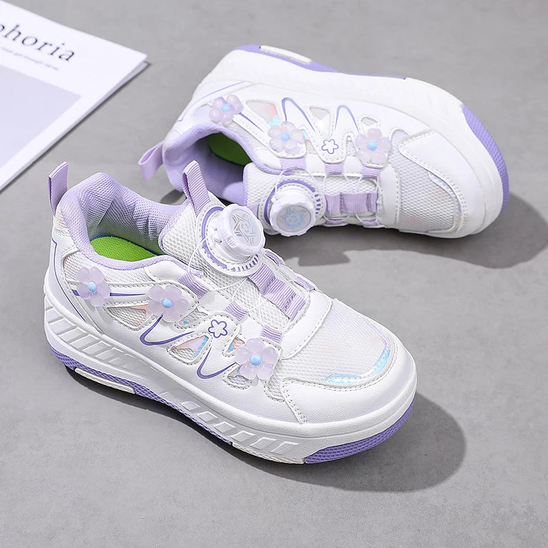 HeelysChildren's small flower decorated four-wheel roller skating sports shoe breathable roller skating girls shoes holidaygifts