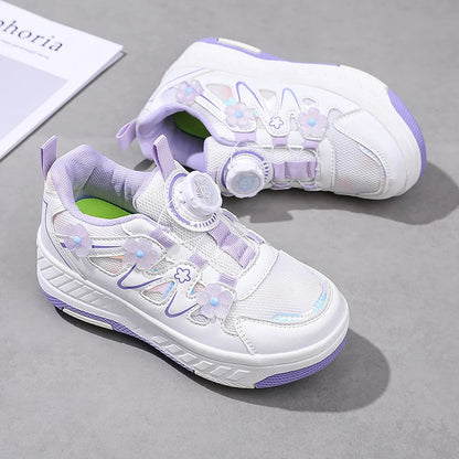 HeelysChildren's small flower decorated four-wheel roller skating sports shoe breathable roller skating girls shoes holidaygifts