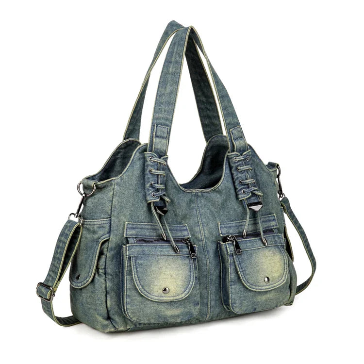 Women's Denim Bag Y2K Vintage Blue Jean Purse and Handbags Crossbody Shoulder Wallet Large Capacity