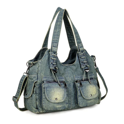 Women's Denim Bag Y2K Vintage Blue Jean Purse and Handbags Crossbody Shoulder Wallet Large Capacity
