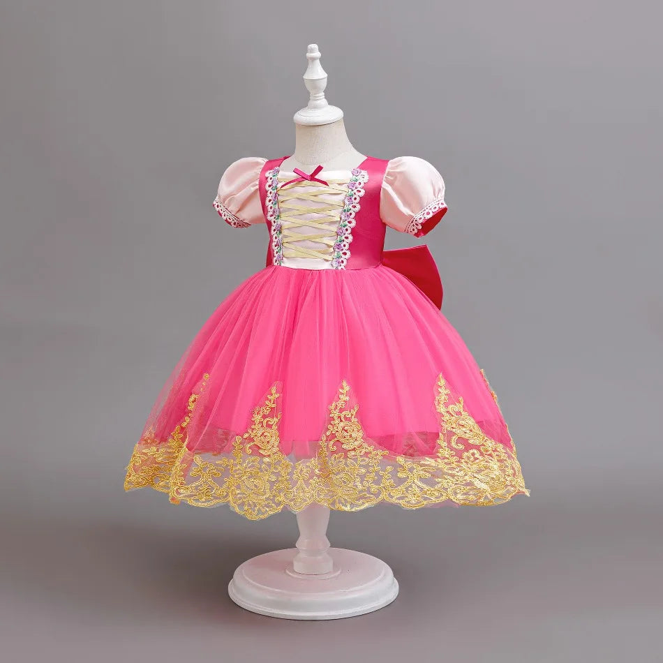 Fashion Girls Rapunzel Dress Up Dresses for Party and Wedding Mesh Lace Girls Dresses Summer Children Girls Party Dresses ASQ03
