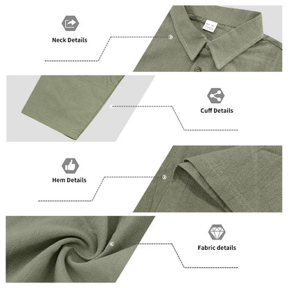 Linen shirt stand-up collar button-down men's loose casual breathable V-neck long-sleeved polo shirt