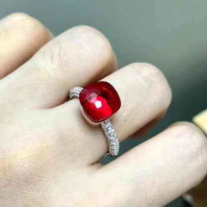 10.6mm S925 Ring Silver Rose Gold Metal 32 Colors Candy Style Zircon Crystal Ring for Women Fine Jewelry Party Gift Trendy Ring