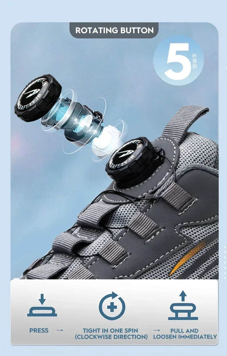 Men's Safety Work Shoes Anti-smash Anti-puncture Rotating Button Fashion Sport Boots Protective Security Men's Footwear