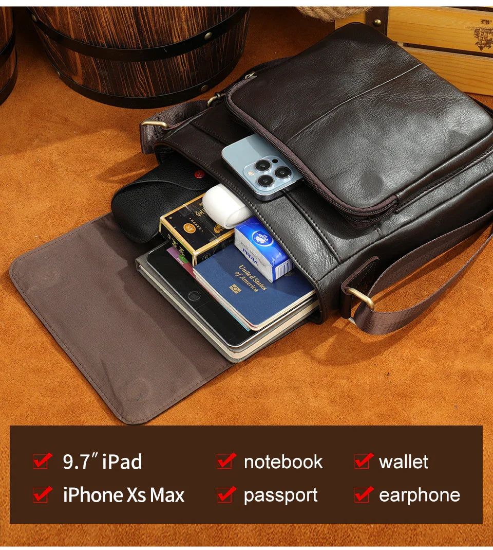 Men's Bags Genuine Leather Messenger Bag Crossbody Shoulder Bags For Male Casual Handbag Men Sling Pack For Work Business