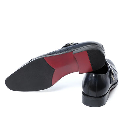 Classy Men's Genuine Leather Oxford Dress Shoes Blue Black Lace-up Brogue Pointed Business Wedding Party Formal Shoes for Men