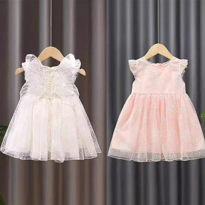Girls Summer White Princess Dress Kids Tulle Tutu Skirt With Wings Cute Baby Girls Fluffy Party Dress For Birthday Holiday