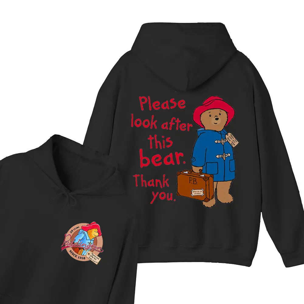 Moletom com Capuz Unissex com Estampa de Urso Paddington Fofo em Londres Novo, Moletom com Capuz Oversized, Primavera