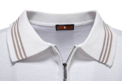 ‌2025 Men's Slim Fit Solid & Striped Business Casual Polo Shirts Breathable Short Sleeve Comfort Top for Office Social Summer